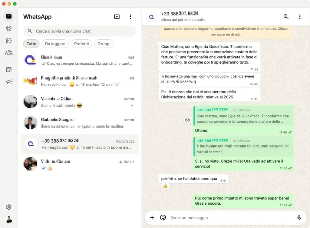 Chat What's App con QuickFisco