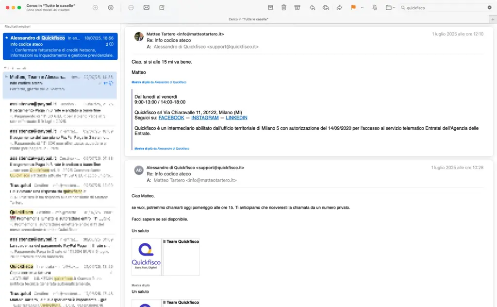 Scambio di mail con QuickFisco